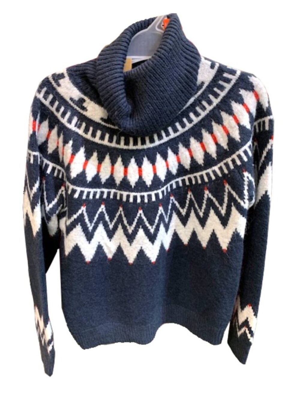 Joe Fresh Turtleneck Fair Isle Holiday Sweater in Navy Blue